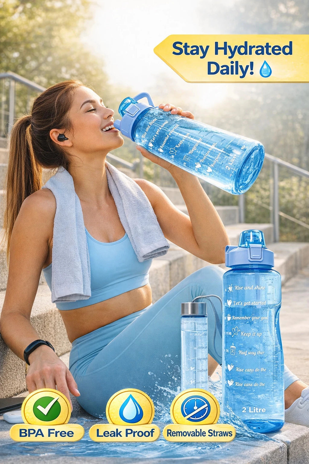 Quick India Mart Classic 3100 ml Water Bottles (Set of 3, Blue)