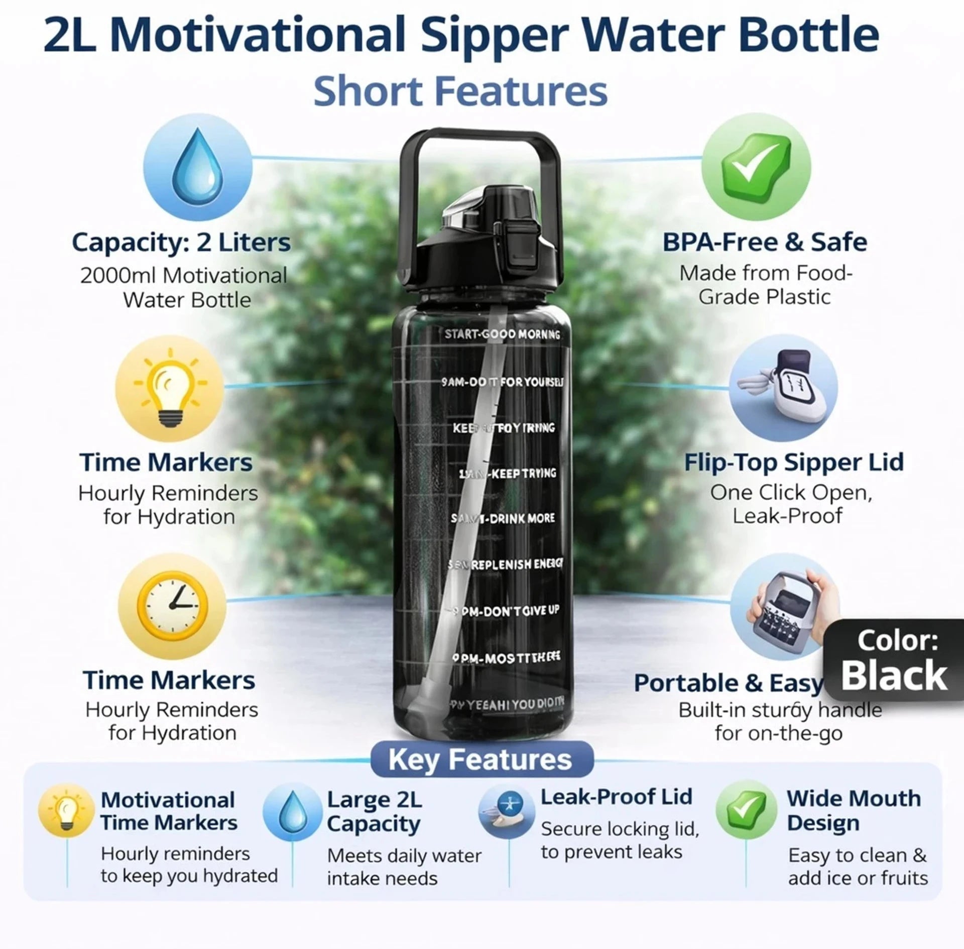 Quick India Mart Classic 3100 ml Water Bottles (Set of 3, Black)