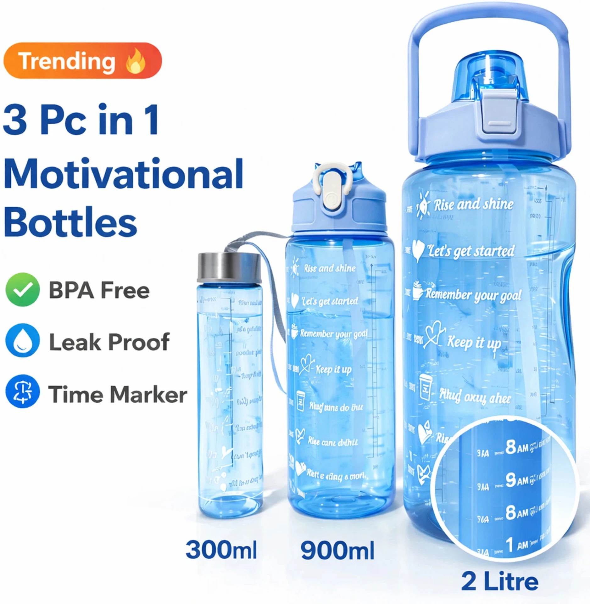 Quick India Mart Classic 3100 ml Water Bottles (Set of 3, Blue)
