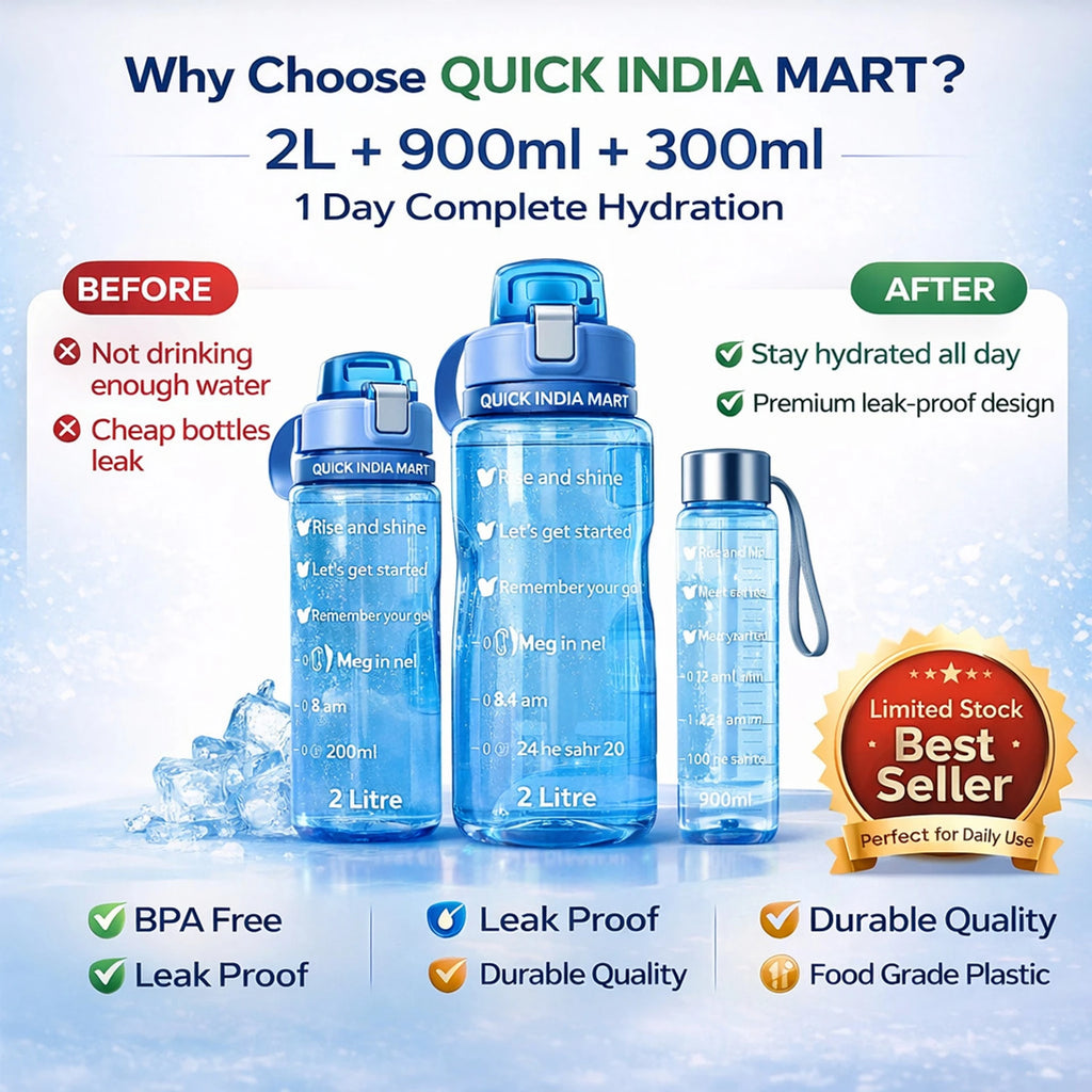 Quick India Mart Classic 3100 ml Water Bottles (Set of 3, Blue)