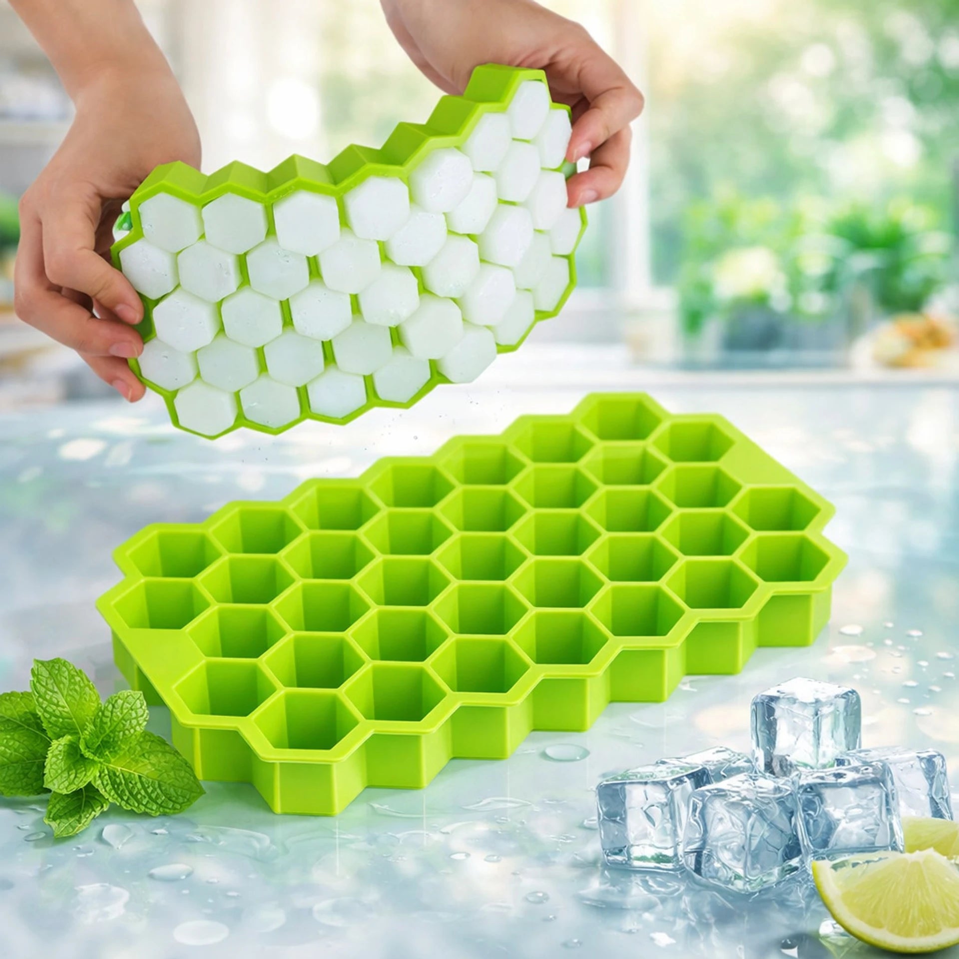 Quick India Mart Honeycomb Silicone Ice Cube Tray Green Silicone Ice Cube Tray (Pack of1)