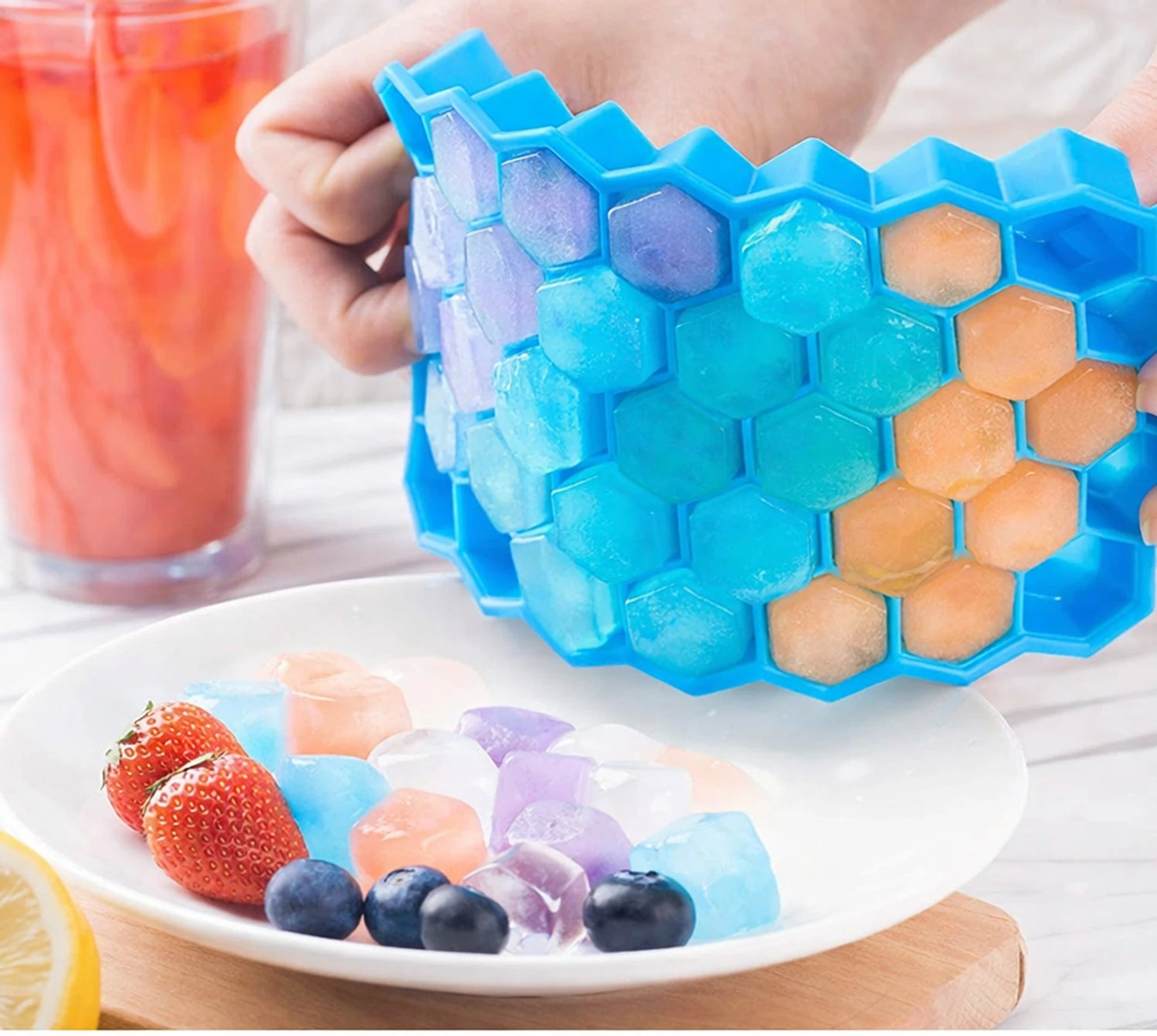 Quick India Mart Honeycomb Silicone Ice Cube Tray  Blue Silicone Ice Cube Tray (Pack of1)