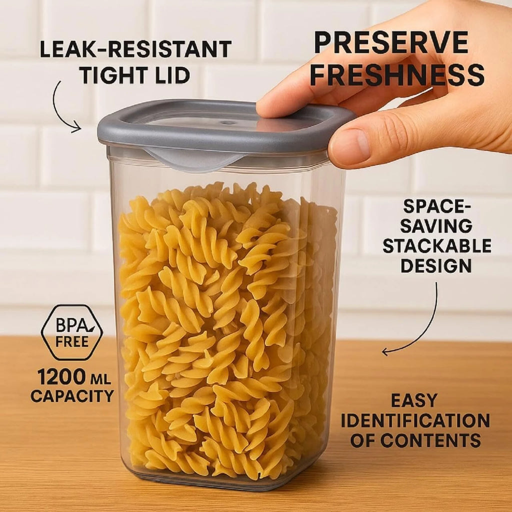 Quick India Mart Plastic Grocery Container  - 1200 ml (Pack of 6, Transparent)