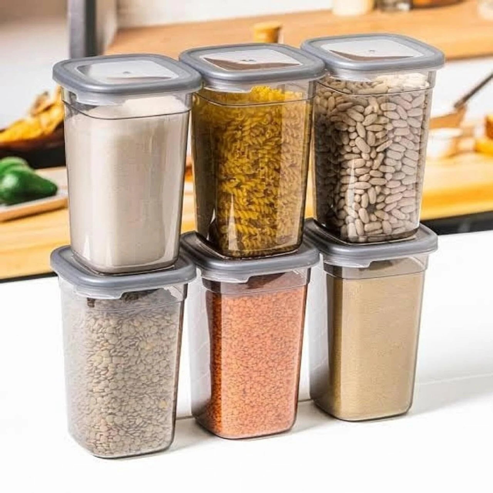 Quick India Mart Plastic Grocery Container  - 1200 ml (Pack of 6, Transparent)
