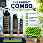 Hydra Chill Combo – 3 Motivational Water Bottles + Honeycomb Ice Cube Tray